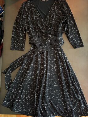 Ralph Lauren Black Long Sleeve Wrap Dress with White Bird Print